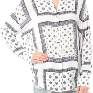 Free People Black and White Floral Button Down Shirt